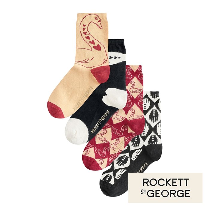 Rockett St George Black/Red 4 Pack Swan Socks