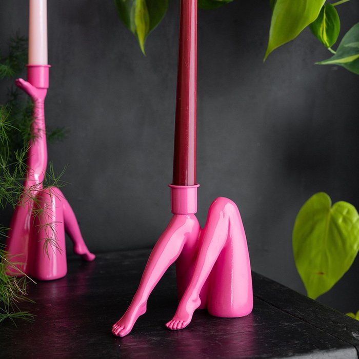 Rockett St George Pink Leg Taper Candle Holder