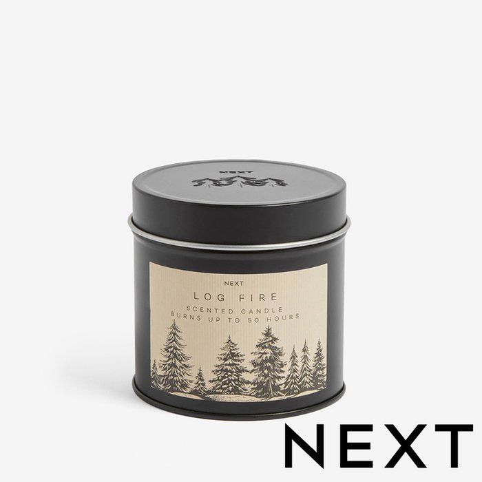 NEXT Log Fire Tin Candle