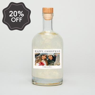 Personalised Happy Christmas Photo Upload Glitter Gin 50cl