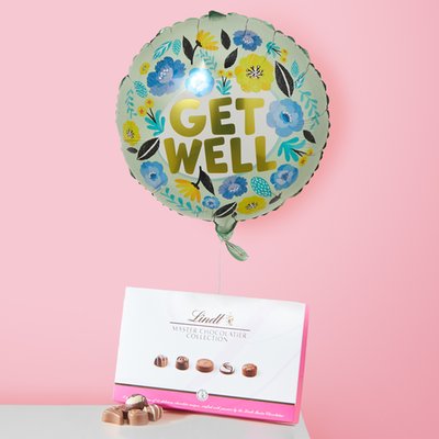 Get Well Floral Balloon & Lindt Master Chocolatier Collection