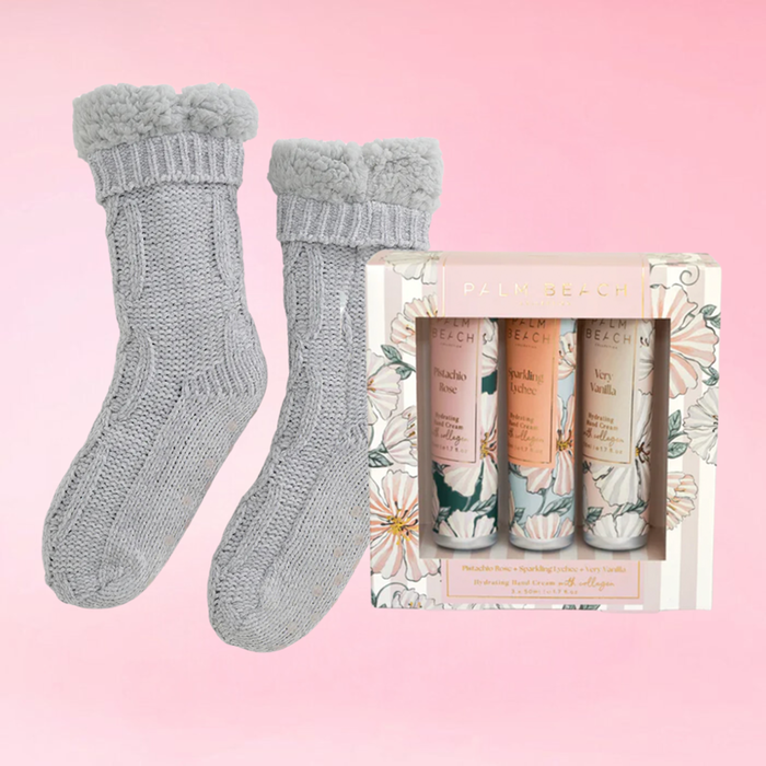 Hand Cream Trio Set & Sherpa Lounge Socks