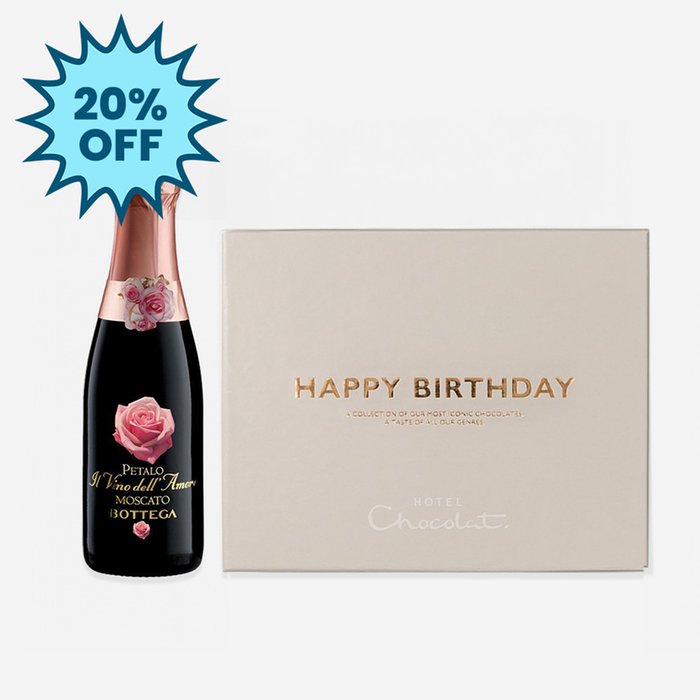 Bottega Petalo Moscato 20cl & Hotel Chocolat Happy Birthday Gift Box 150g