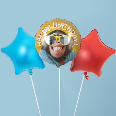 Happy Birthday Chimp Balloon Trio