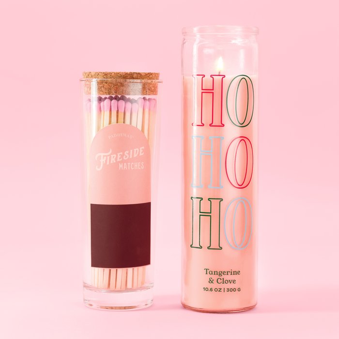 Ho Ho Ho Candle & Pink Fireside Matches Gift Set