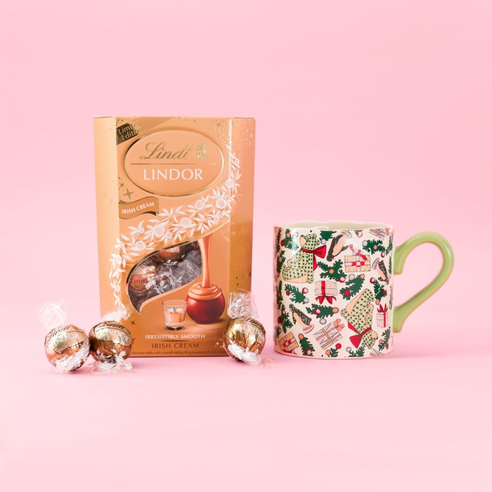 Cath Kidston Christmas Ditsy Shortie Mug & Lindt Lindor Irish Cream Chocolates