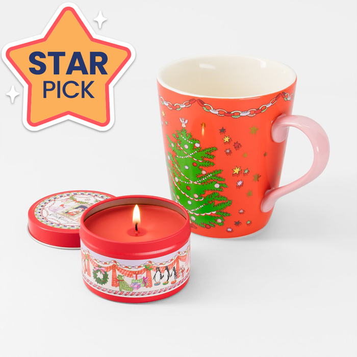 Cath Kidston Red Tree Stanley Mug & Festive Tin Candle Red Berry & Cedar Fragrance