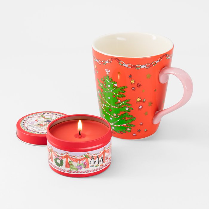 Cath Kidston Red Tree Stanley Mug & Festive Tin Candle Red Berry & Cedar Fragrance