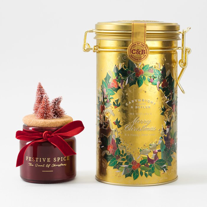NEXT Festive Jar Candle and Cartwright & Butler Spiced Orange and Cranberry Shortbreads