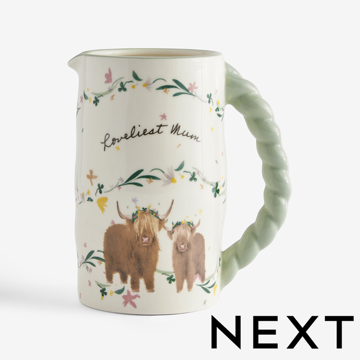 NEXT White Hamish the Highland Cow Loveliest Mum Ceramic Jug Vase