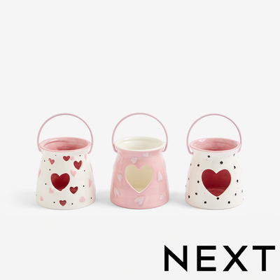 NEXT Set of 3 Pink Ceramic Heart Tea Light Holders