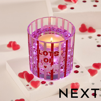 NEXT Clear Lots of Love Slogan Cherry and Almond Light Up Scented Candle