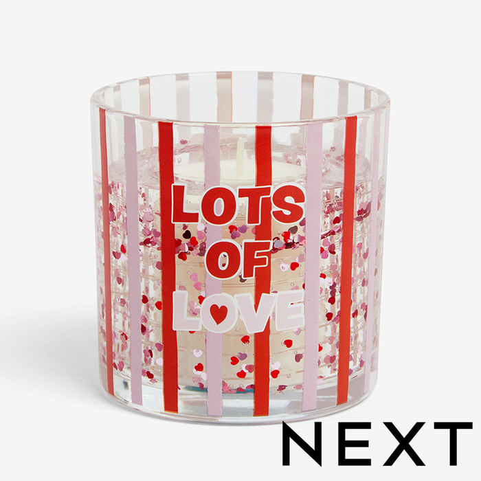 NEXT Clear Lots of Love Slogan Cherry and Almond Light Up Scented Candle