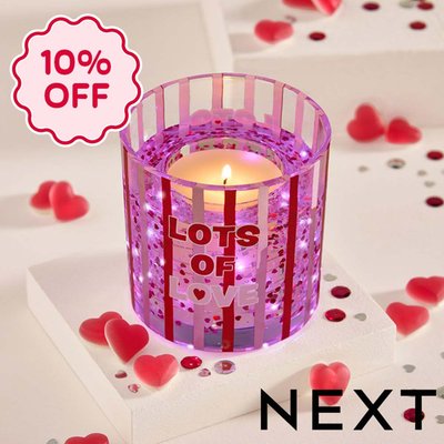 NEXT Clear Lots of Love Slogan Cherry and Almond Light Up Scented Candle