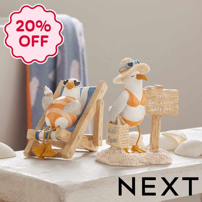 NEXT Set of 2 Multi Seagull Seaside Ornaments