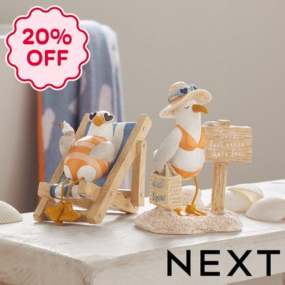 NEXT Set of 2 Multi Seagull Seaside Ornaments