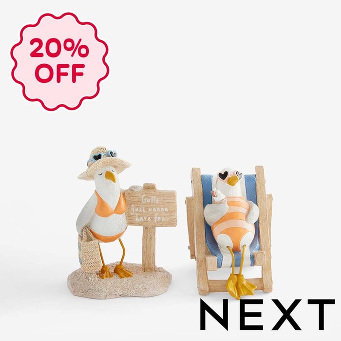 NEXT Set of 2 Multi Seagull Seaside Ornaments
