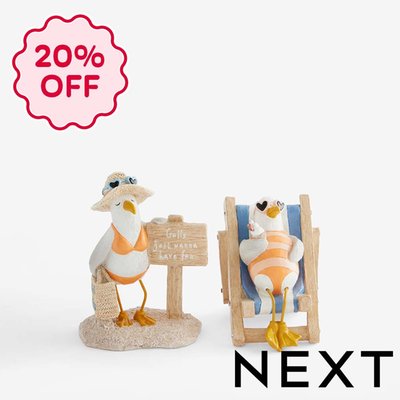 NEXT Set of 2 Multi Seagull Seaside Ornaments