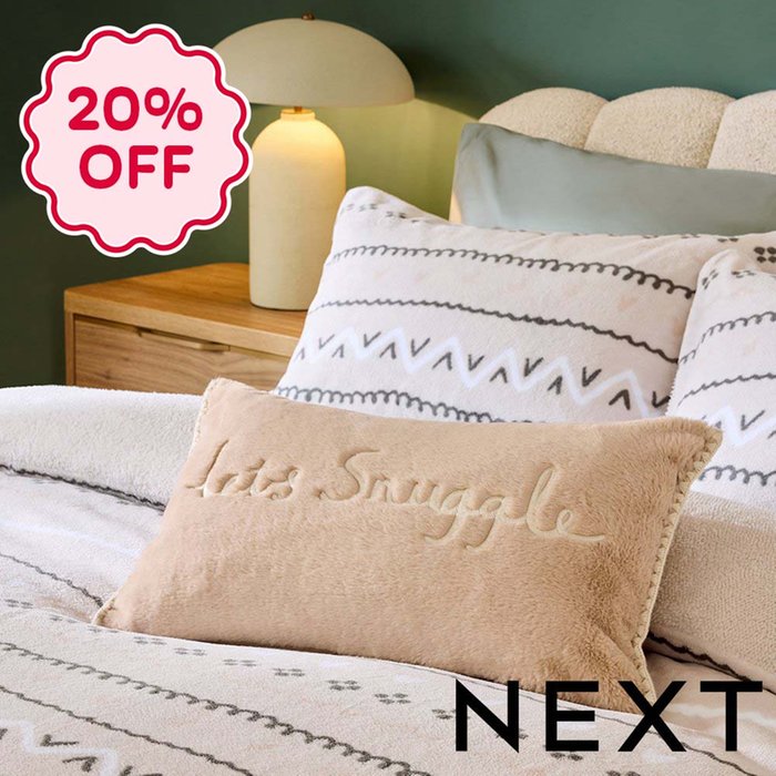 NEXT Natural Let's Snuggle Cosy Faux Fur Slogan Cushion