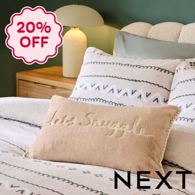NEXT Natural Let's Snuggle Cosy Faux Fur Slogan Cushion