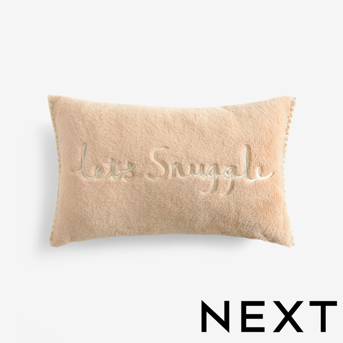 NEXT Natural Let's Snuggle Cosy Faux Fur Slogan Cushion