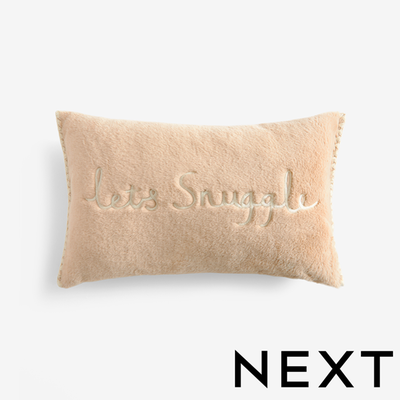NEXT Natural Let's Snuggle Cosy Faux Fur Slogan Cushion