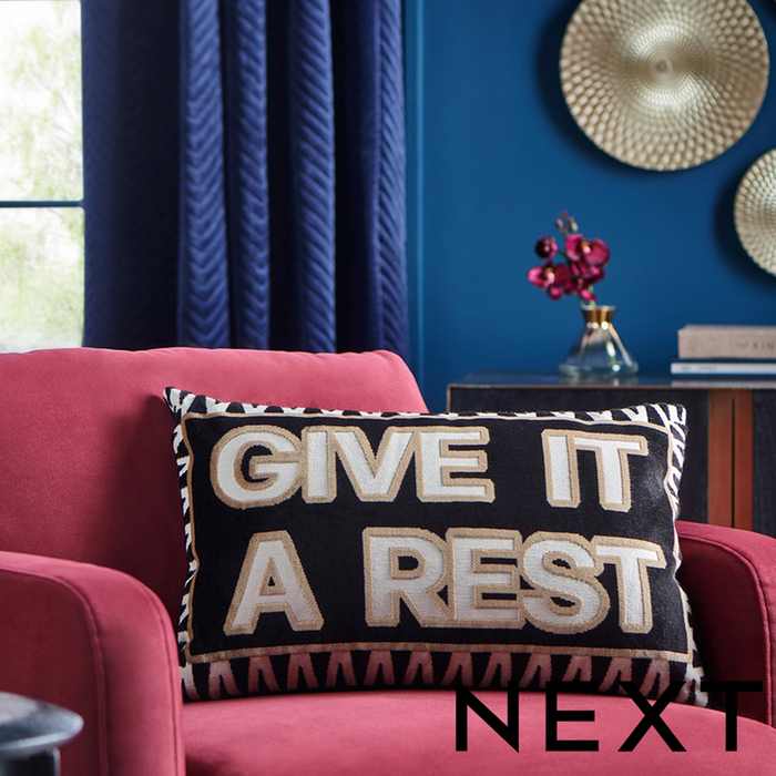 NEXT Monochrome Give It A Rest Cut Velvet Slogan Cushion
