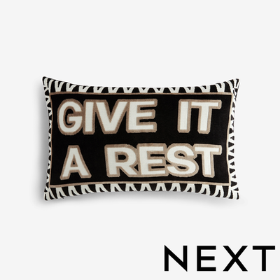 NEXT Monochrome Give It A Rest Cut Velvet Slogan Cushion