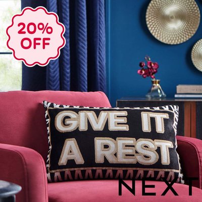 NEXT Monochrome Give It A Rest Cut Velvet Slogan Cushion