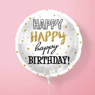 Happy Birthday White & Gold Balloon