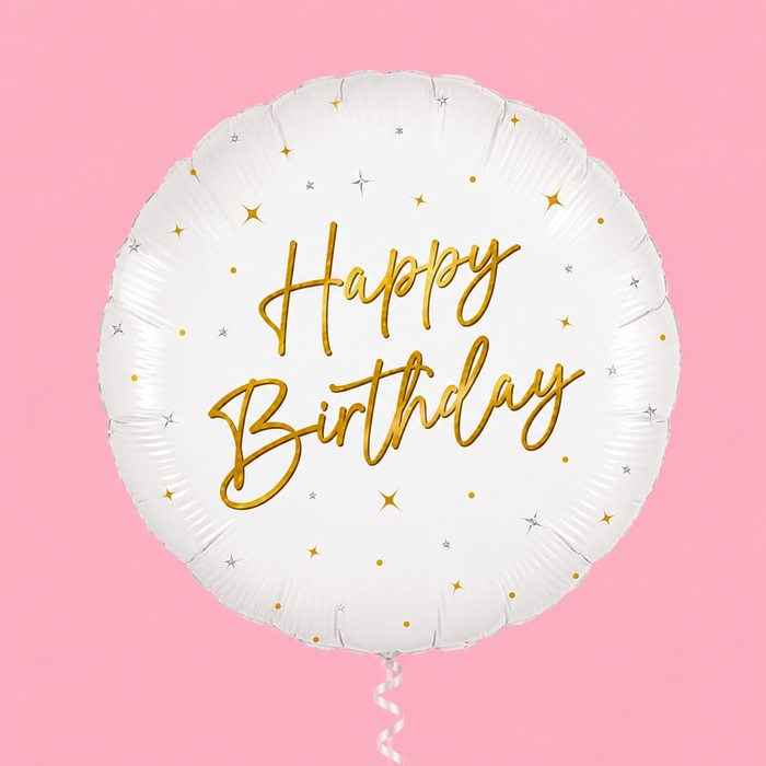 18 Happy Birthday White and Gold Balloon