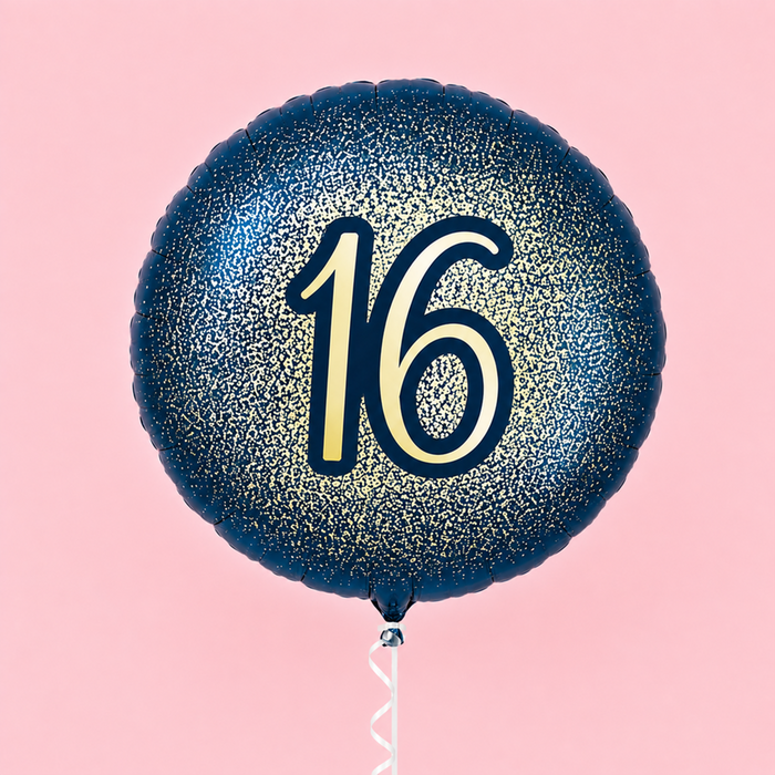 16th Birthday Metallic Glitter Navy Gold Balloon