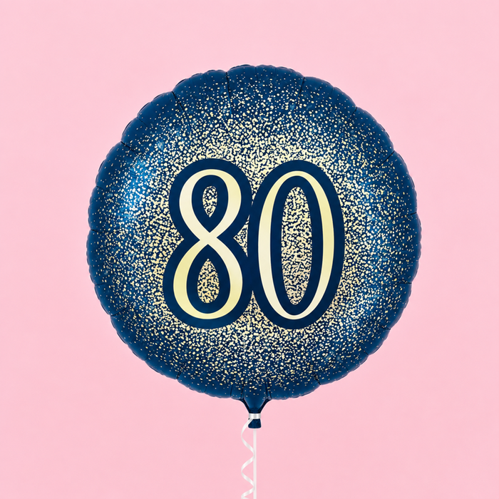 80th Birthday Metallic Glitter Navy Gold Balloon