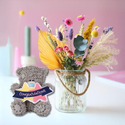 Bloomposy Dried Flowers & Tatty Teddy Congratulations Bear 