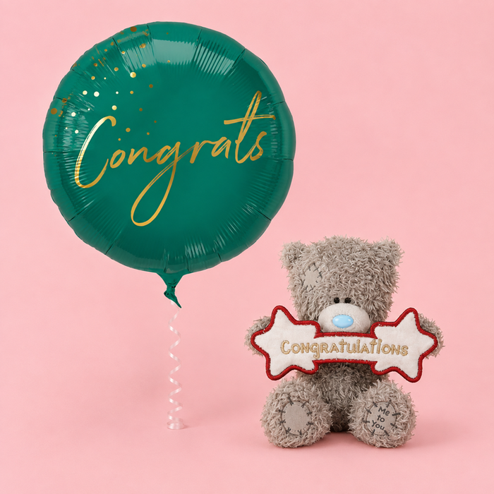 Tatty Teddy Congrats Bear 10cm & Congratulations Balloon