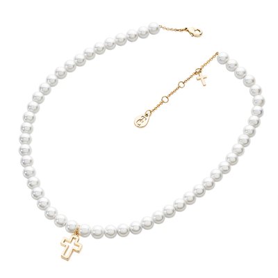 Tipperary Crystal Pearl Necklace with Gold Cross