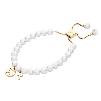 Tipperary Crystal Pearl Bracelet with Gold Charms