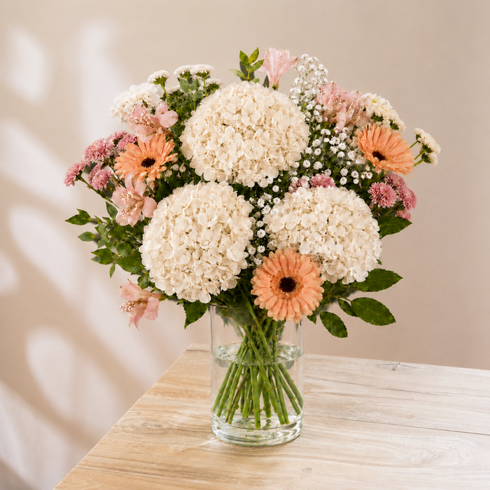 White Hydrangea and Pink Santini Bouquet