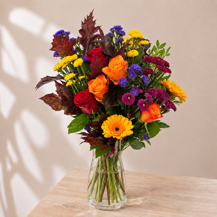 Orange Rose & Blue Aster Bouquet