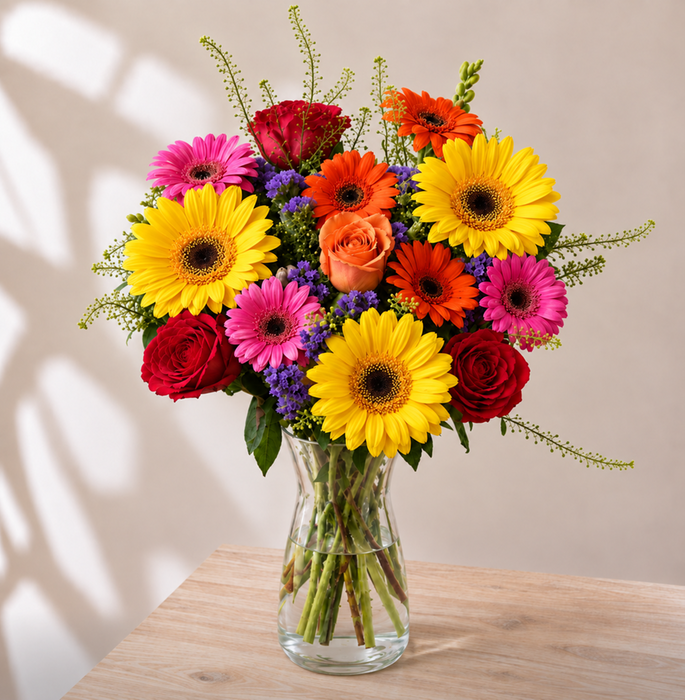Yellow Gerbera, Rose & Germini Bouquet