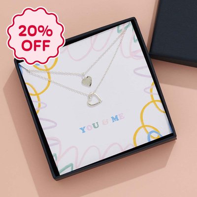 You & Me Set of 2 Silver Heart Necklaces