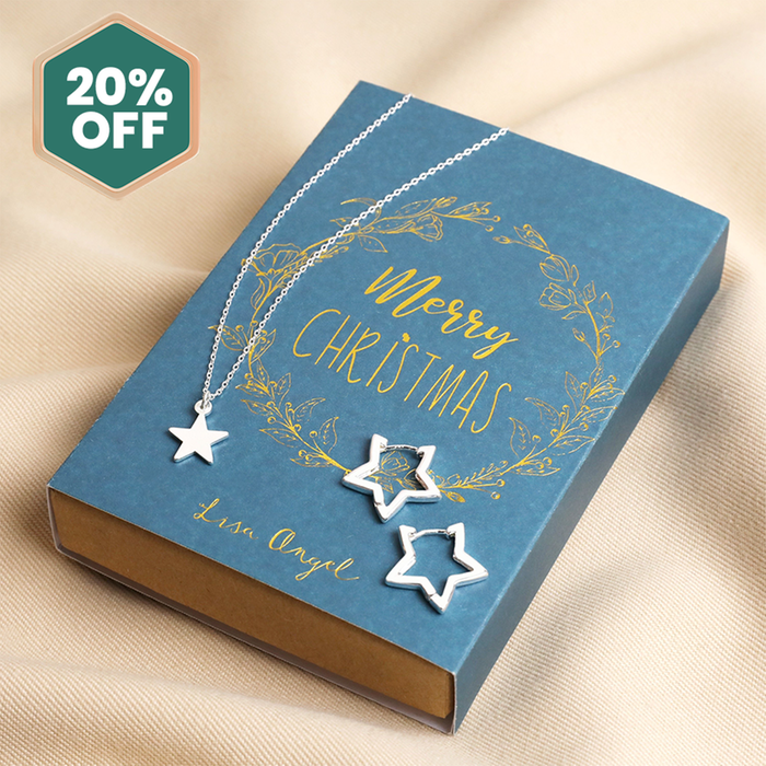 Silver Star Necklace and Earrings Gift Set