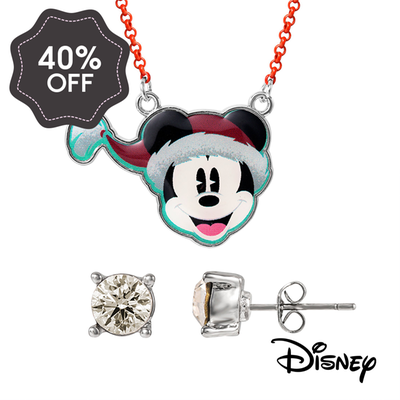 Disney Christmas Mickey Mouse Earrings & Necklace Set