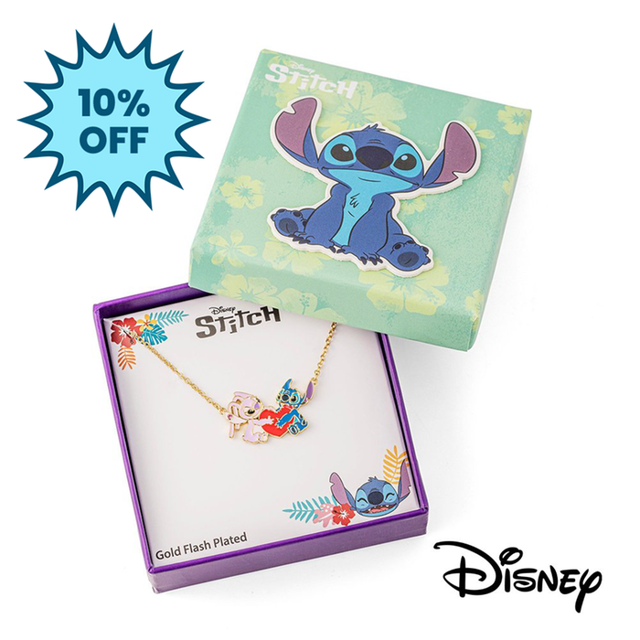 Disney Stitch & Angel Gold Plated Heart Pendant Necklace