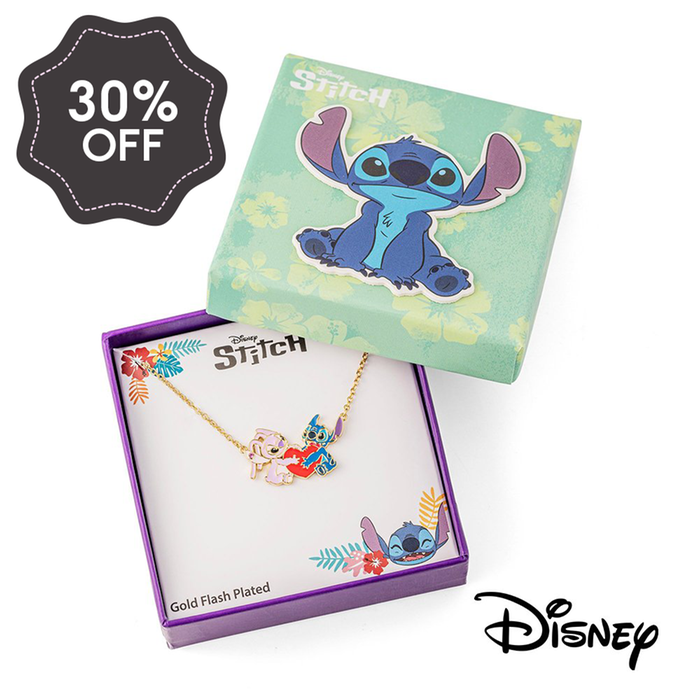 Disney Stitch & Angel Gold Plated Heart Pendant Necklace