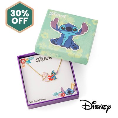 Disney Stitch & Angel Gold Plated Heart Pendant Necklace