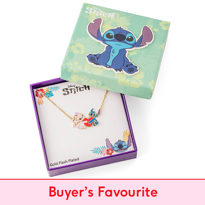 Disney Stitch & Angel Gold Plated Heart Pendant Necklace 