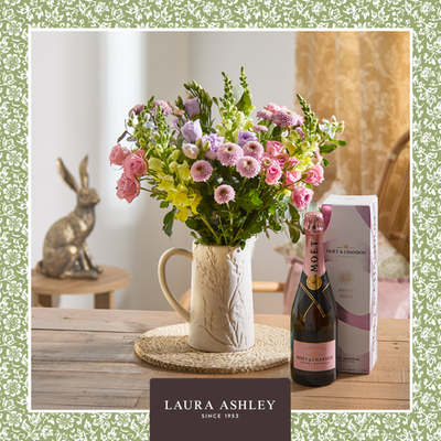 Laura Ashley Sweet Alyssum Bouquet with Moet Rosé Imperial Champagne 75cl Gift Set