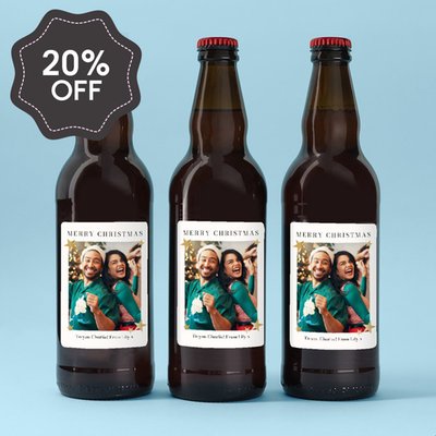 Personalised Merry Christmas Photo Upload Lager Trio 3x500ml