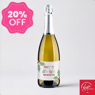 Personalised Merry & Bright Christmas Prosecco 75cl